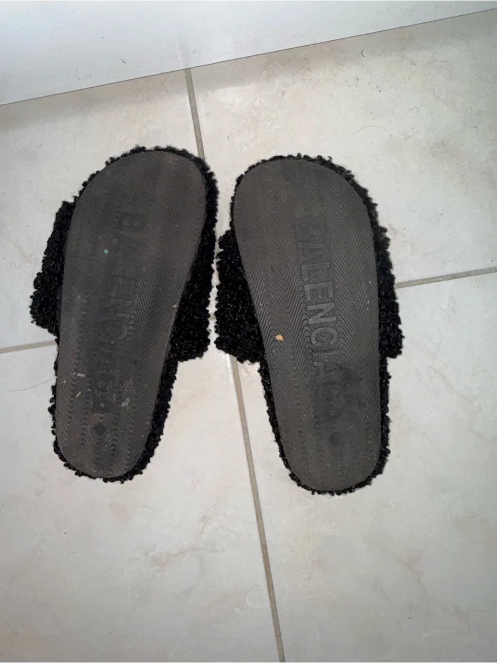 Balenciaga Black Faux-Shearling Logo Slide Slippers